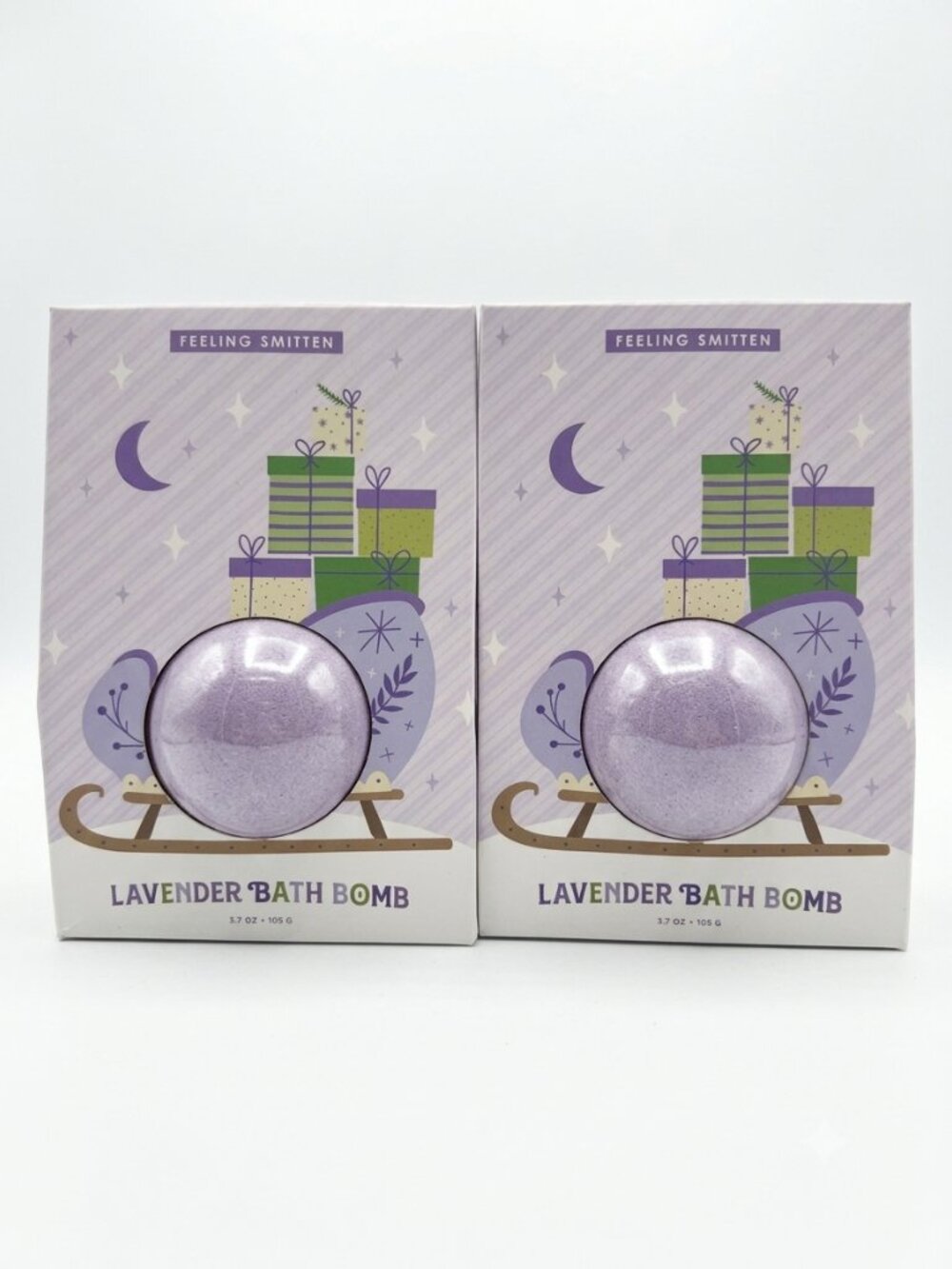 Feeling Smitten Lavender Bath Bomb Set Lot Of 2 Holiday Sleigh Box 3.7 oz NIB